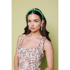 NEW HELLO EDIE embellished canvas ultra slim headband in kelly